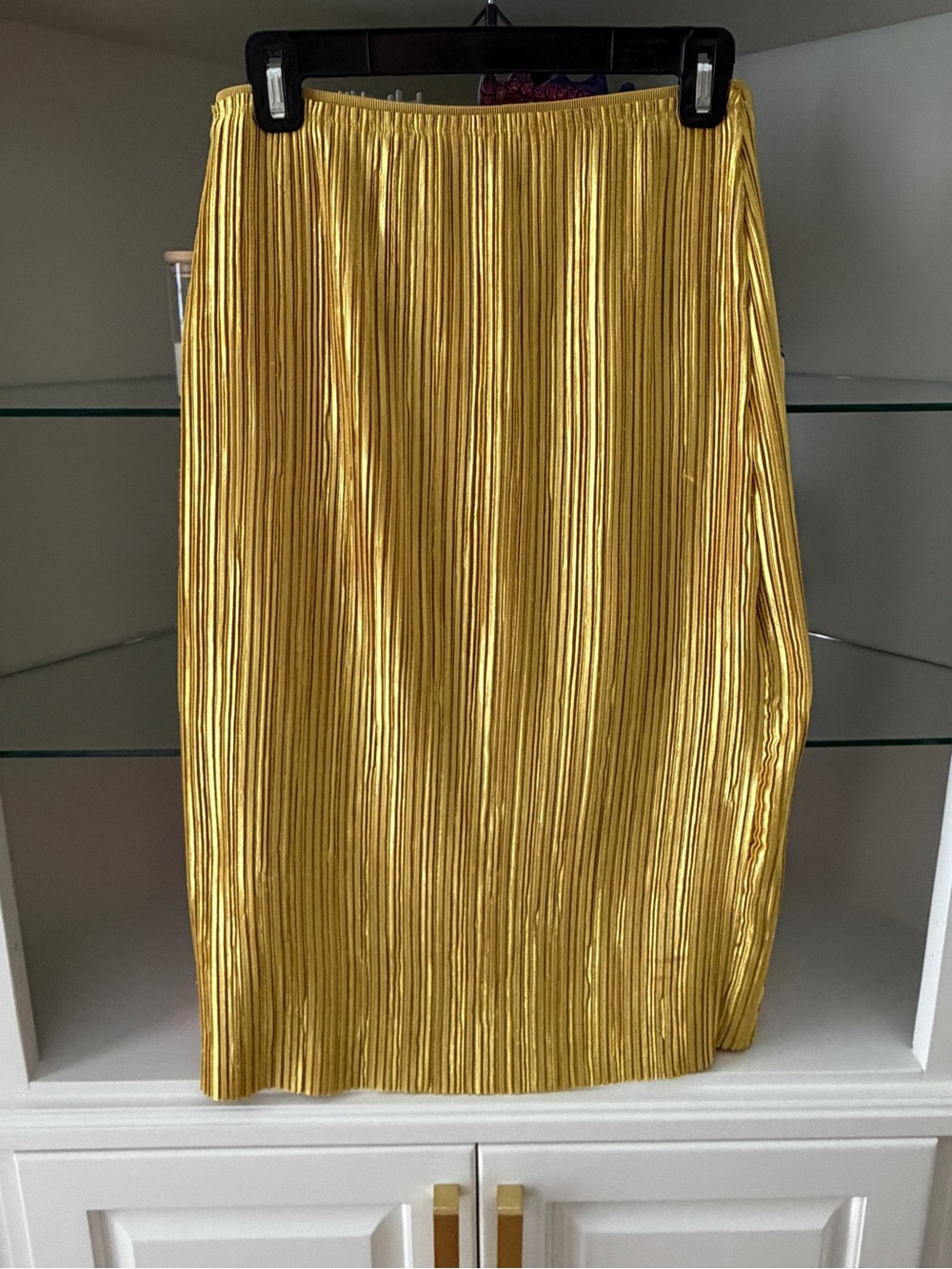 Anthropologie Maeve Metallic Gold Pleated A-Line Skirt